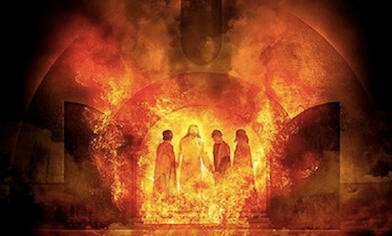 Dan.3:21 Toen werden die mannen gebonden in hun mantels, hun broeken, en hun hoeden, en hun andere klederen, en zij wierpen hen in het midden van den oven des brandenden vuurs.